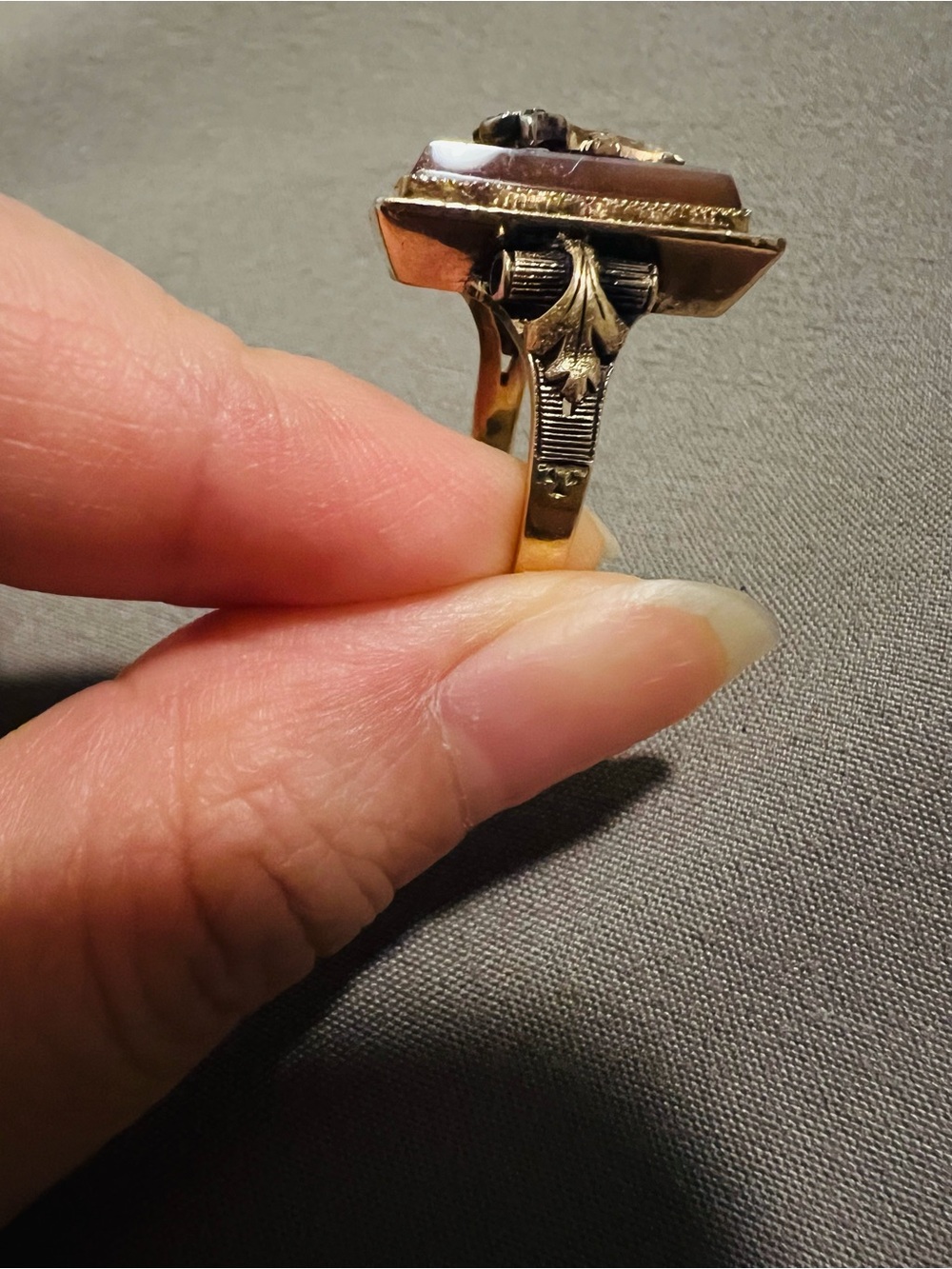 Victorian 14K Gold Carnelian & Diamond Rose Ring sz 5.25 - Picture 2 of 9